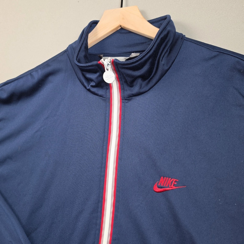 Nike Vintage Y2K Men's Large Navy Blue Red Zip Up Tricot Track Jacket Sportswear